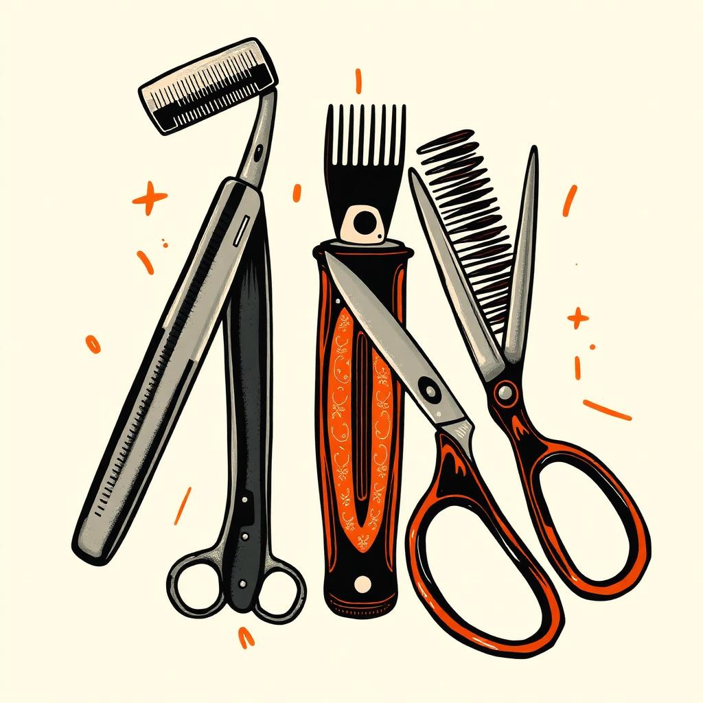 Hand drawn barber tools illustration